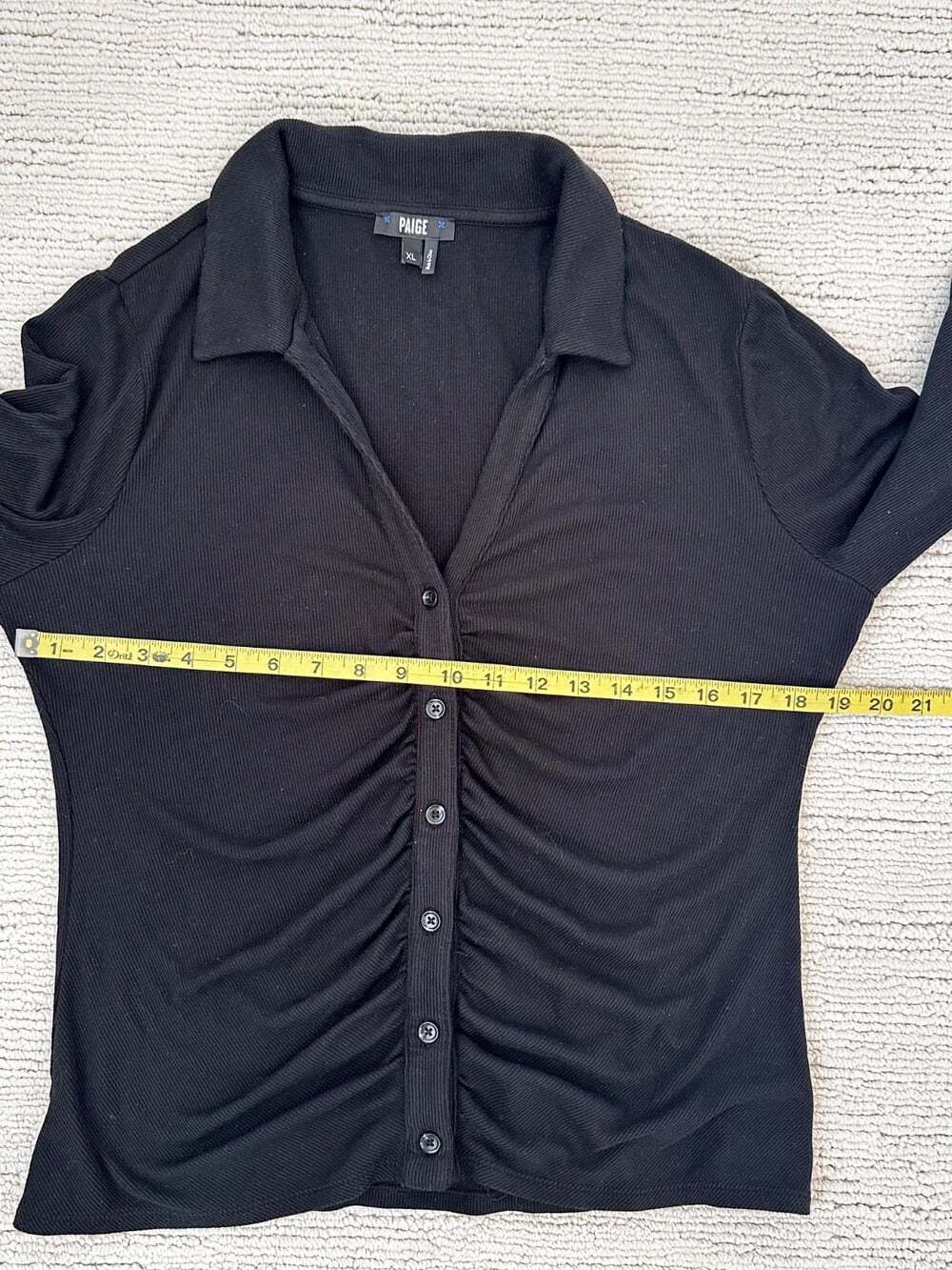 PAIGE Lafayette Size XL Black Ruched Top Button Down Dark Academia Preppy Casual - Picture 10 of 15